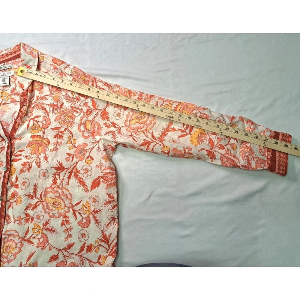 Rachel Zoe Floral Flax Linen Boho Button-Down XL Sustainable Resort Wear Coastal - Picture 5 of 7
